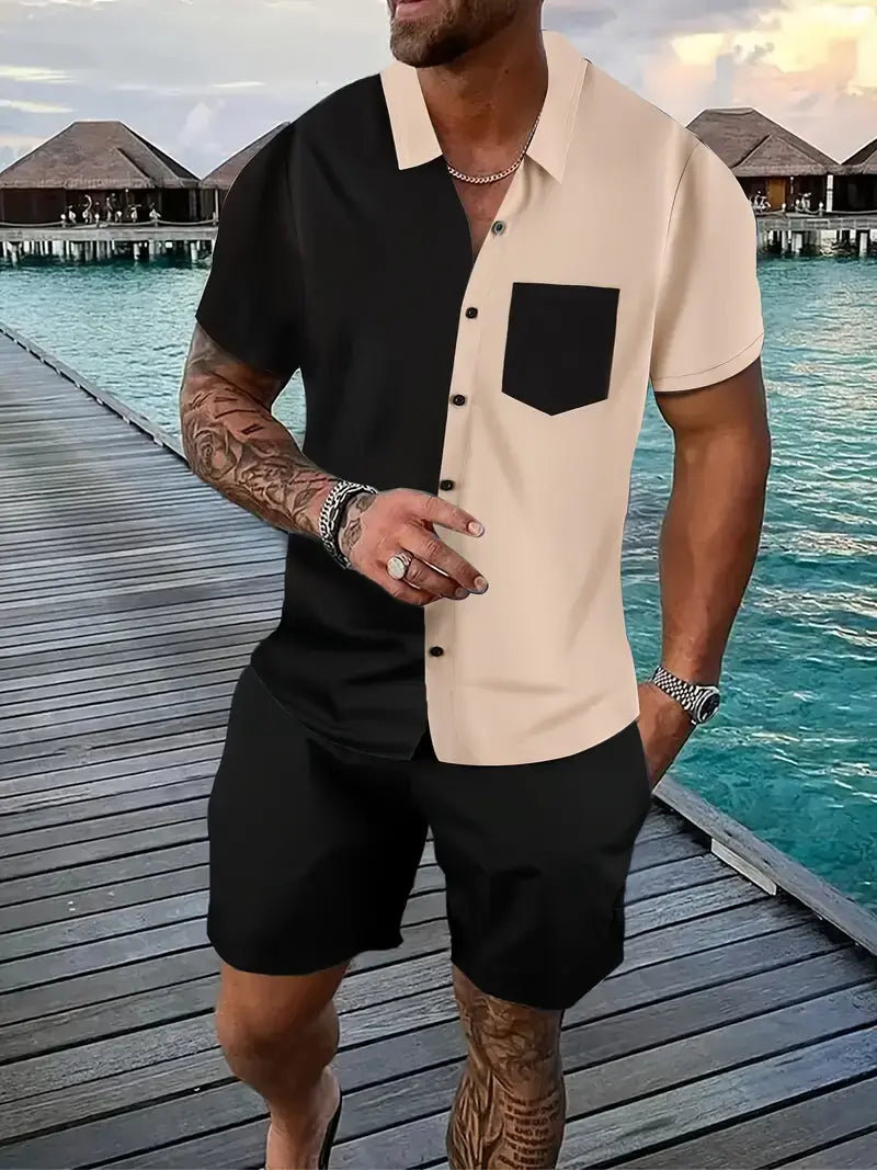 Cream and black Mix Colored Men's Half Sleeves Cords Cotton Material