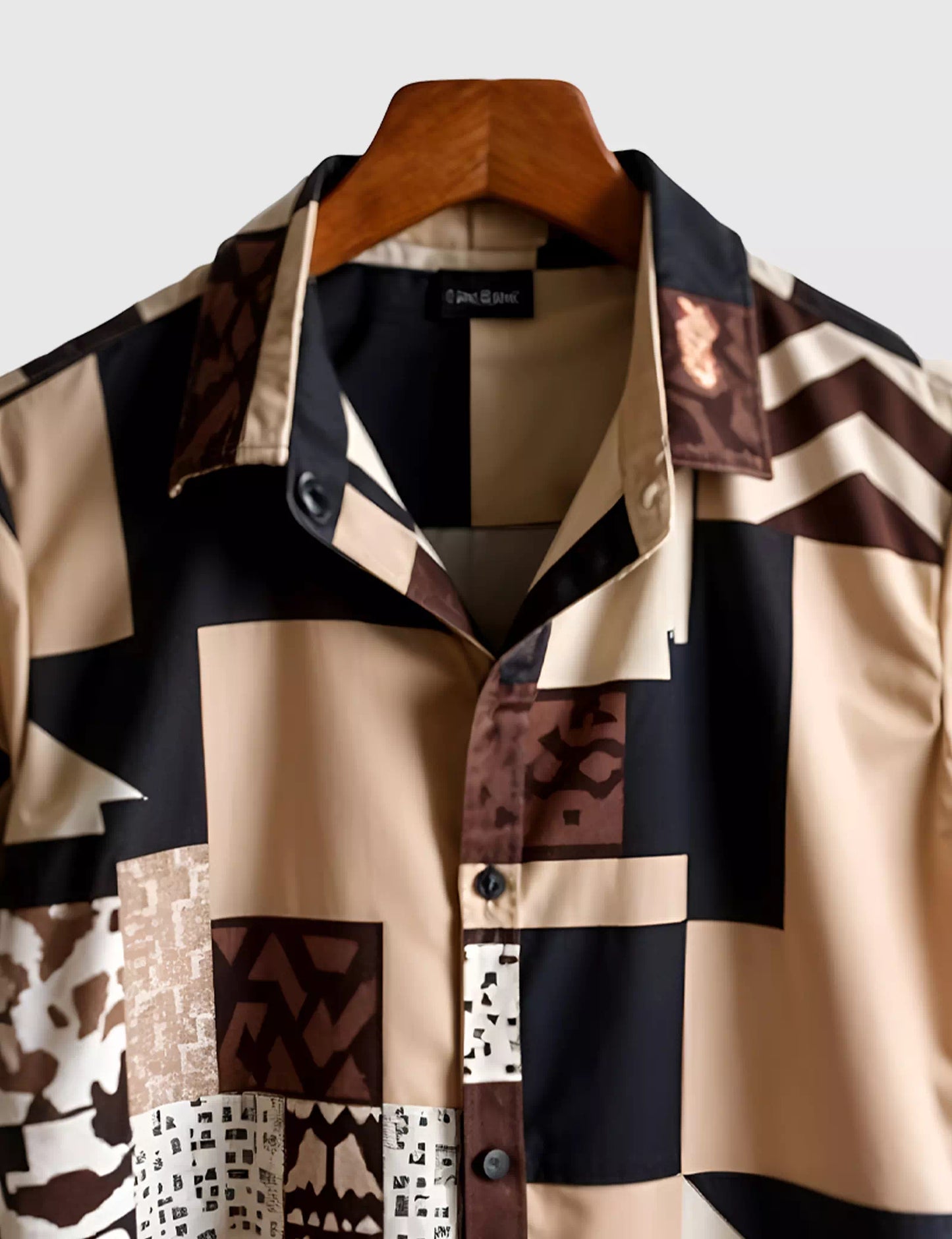 Cream Black Square Designer Men's Half Sleeves Printed Shirt Exclusive