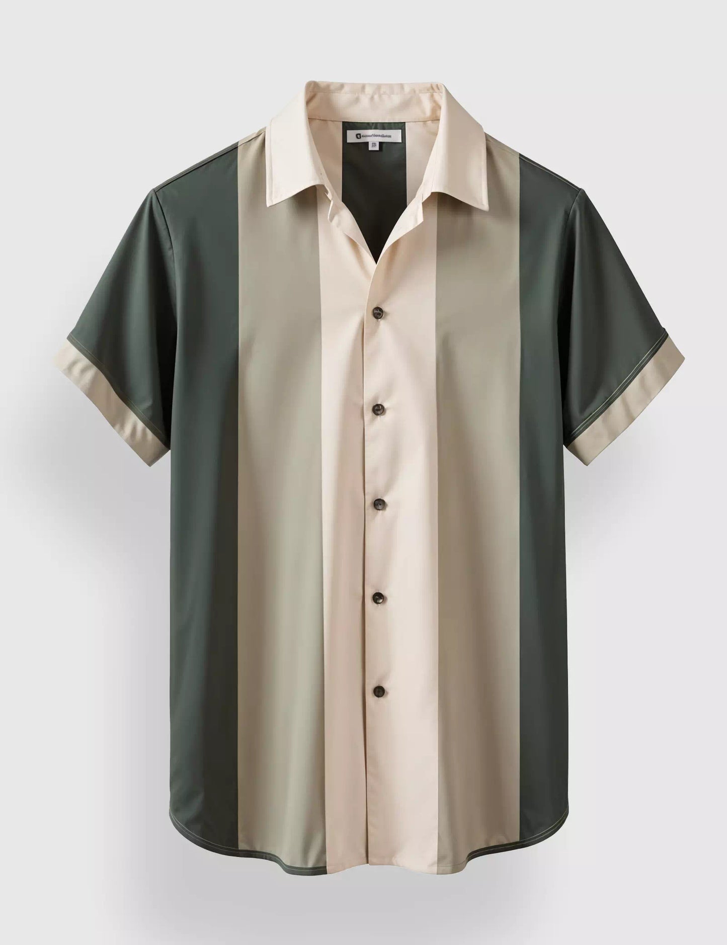 Cream and Green Stripped Designer Men's Half Sleeves Printed Shirt Exclusive