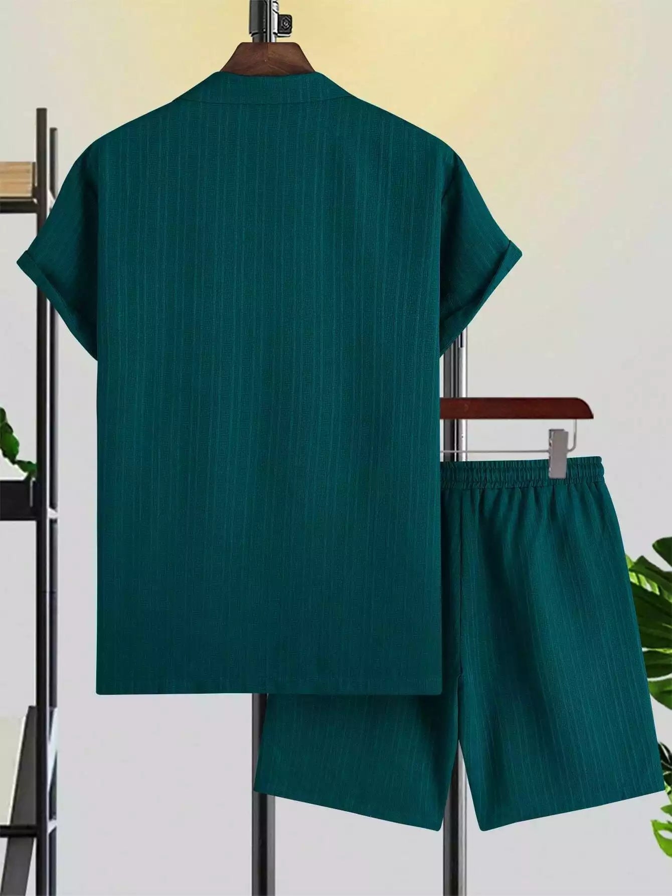 Green Solid Color Mens Half Sleeves Cords Cotton Material