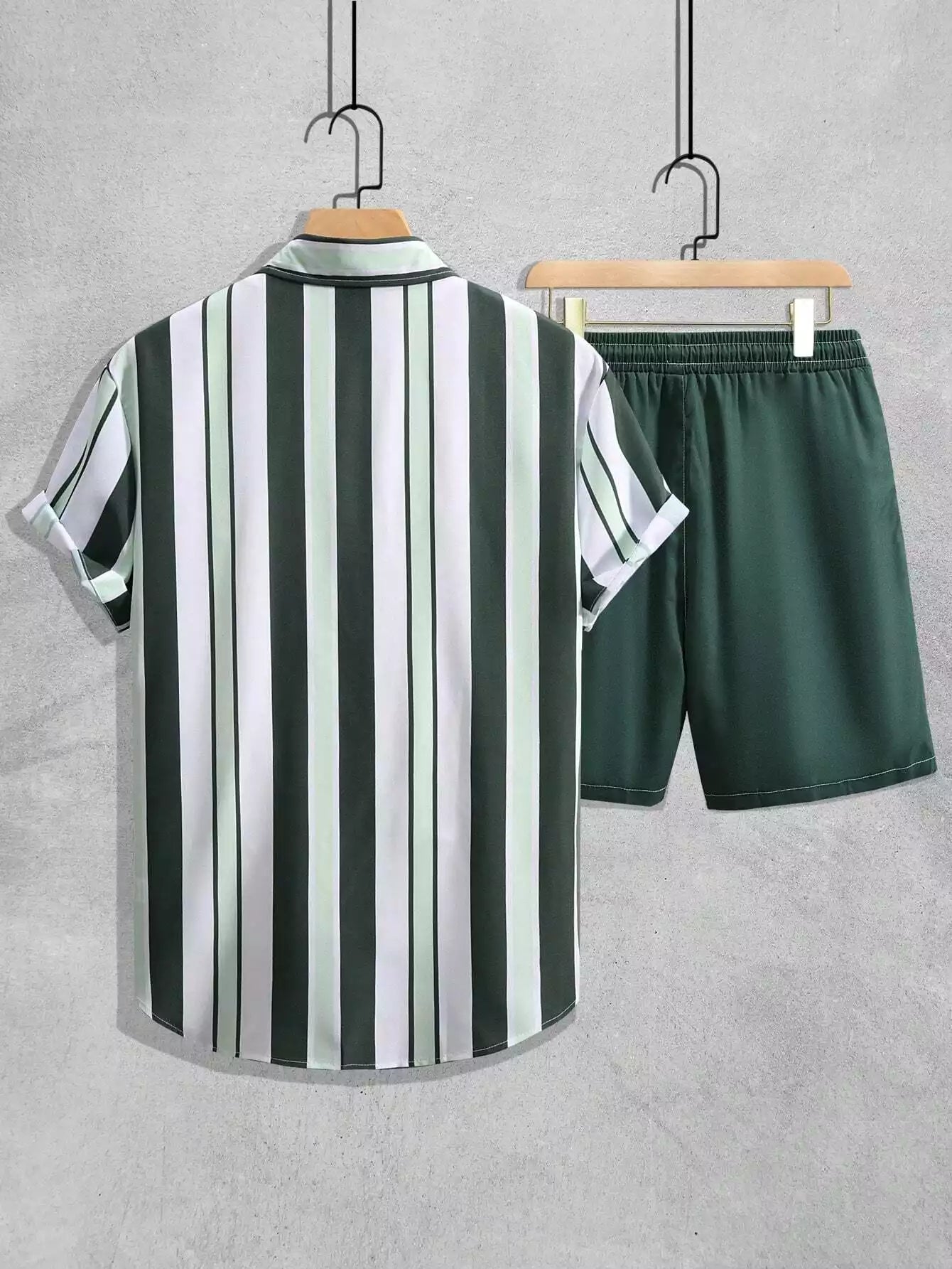 Green White Line Design Mens Half Sleeves Cords Cotton Material