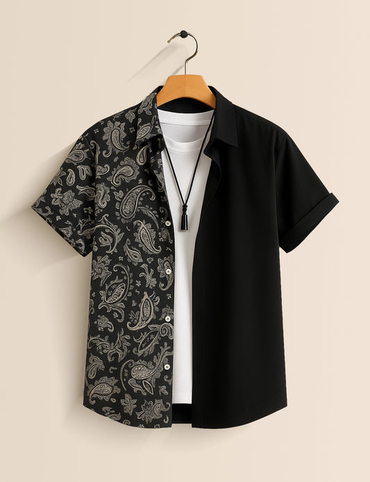 Black Illusion Designer Men's Half Sleeves Printed Shirt Exclusive