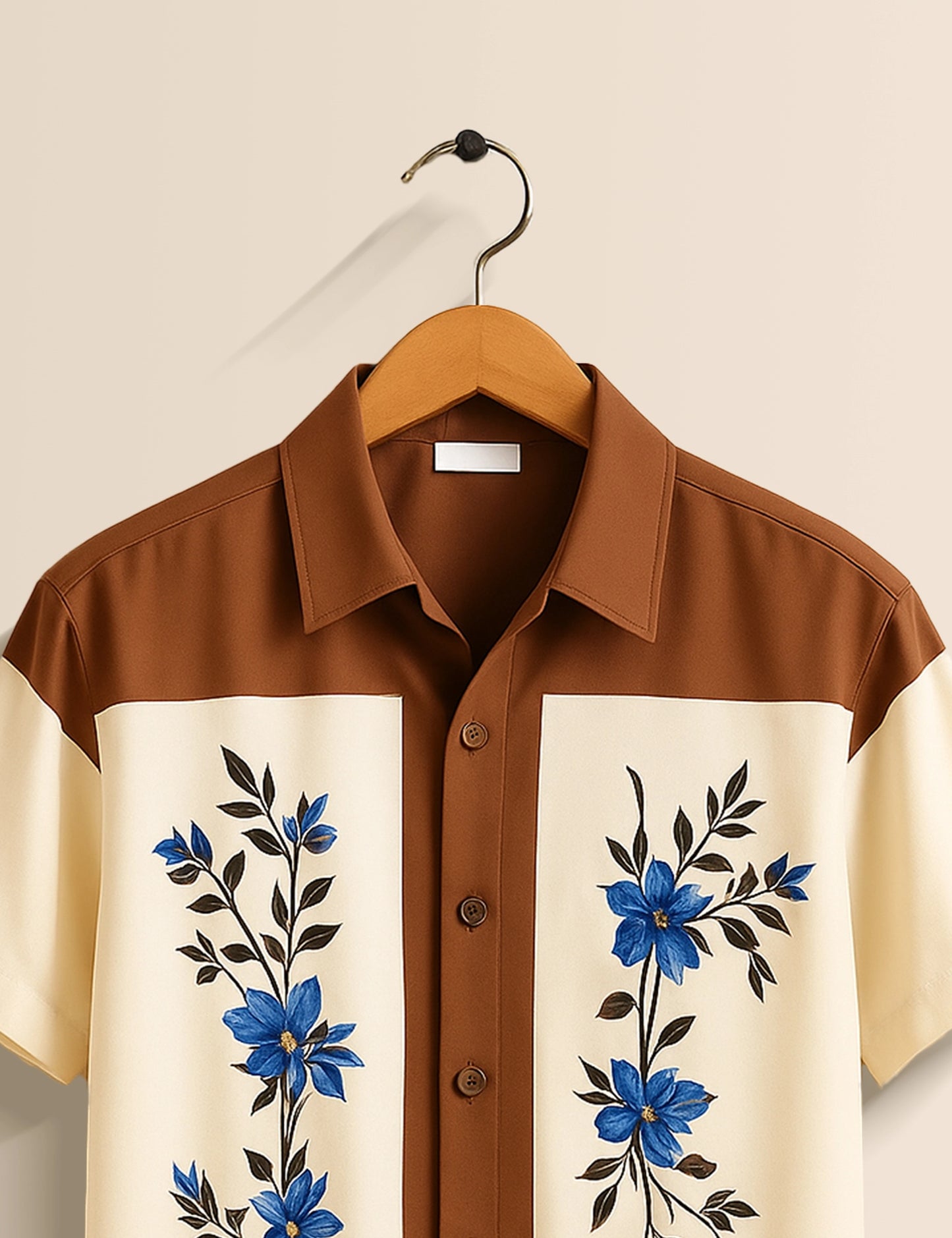 Brown Flowers Stripped Designer Men's Half Sleeves Printed Shirt Exclusive