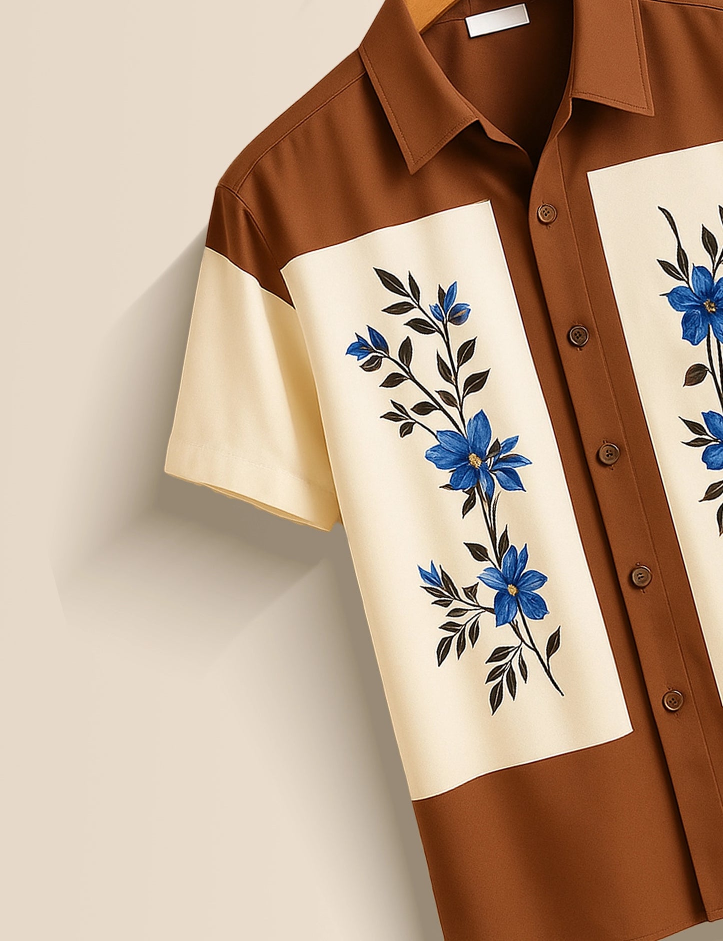 Brown Flowers Stripped Designer Men's Half Sleeves Printed Shirt Exclusive
