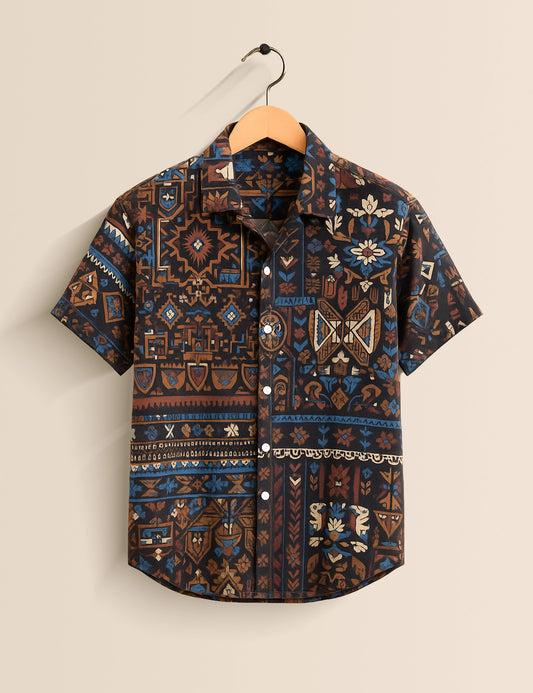 Brown Mandala Designer Men's Half Sleeves Printed Shirt Exclusive