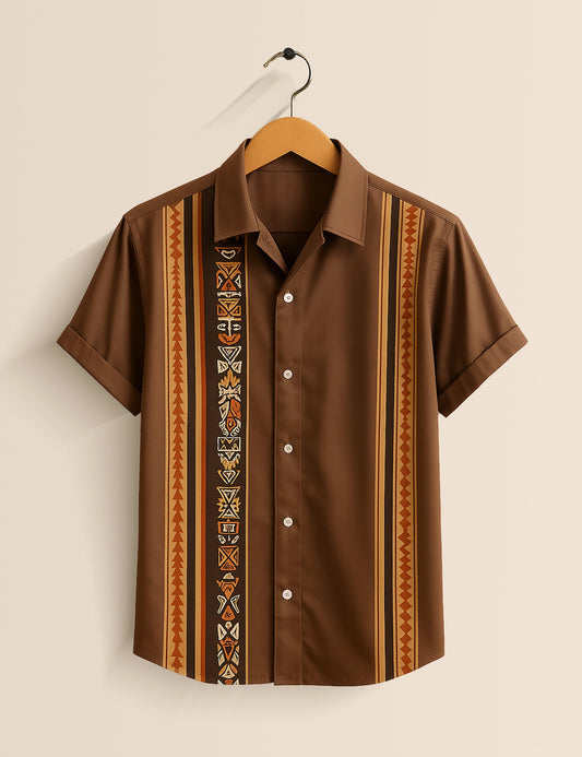 Brown Vertical Line Men's Half Sleeves Printed Shirt Exclusive