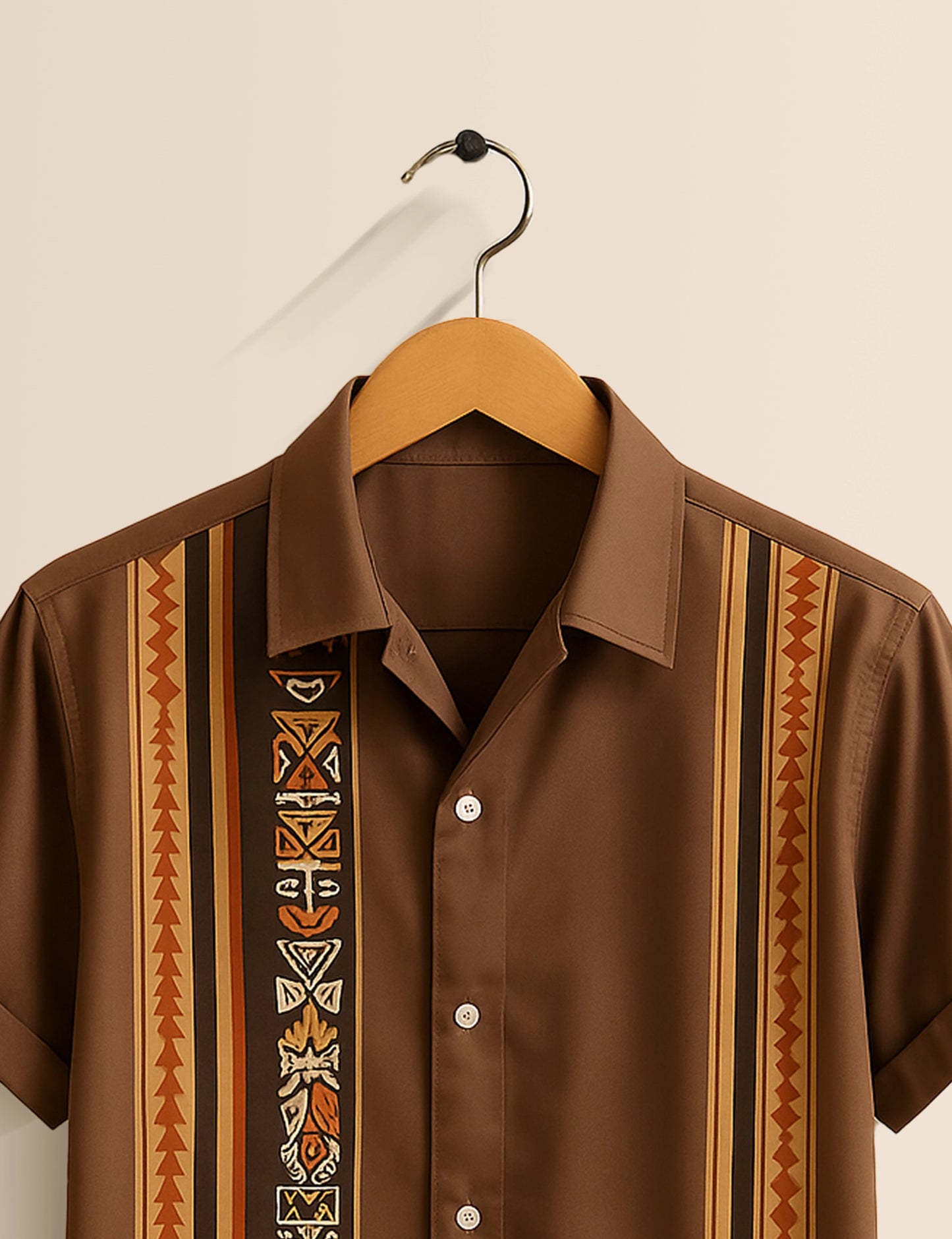 Brown Vertical Line Men's Half Sleeves Printed Shirt Exclusive