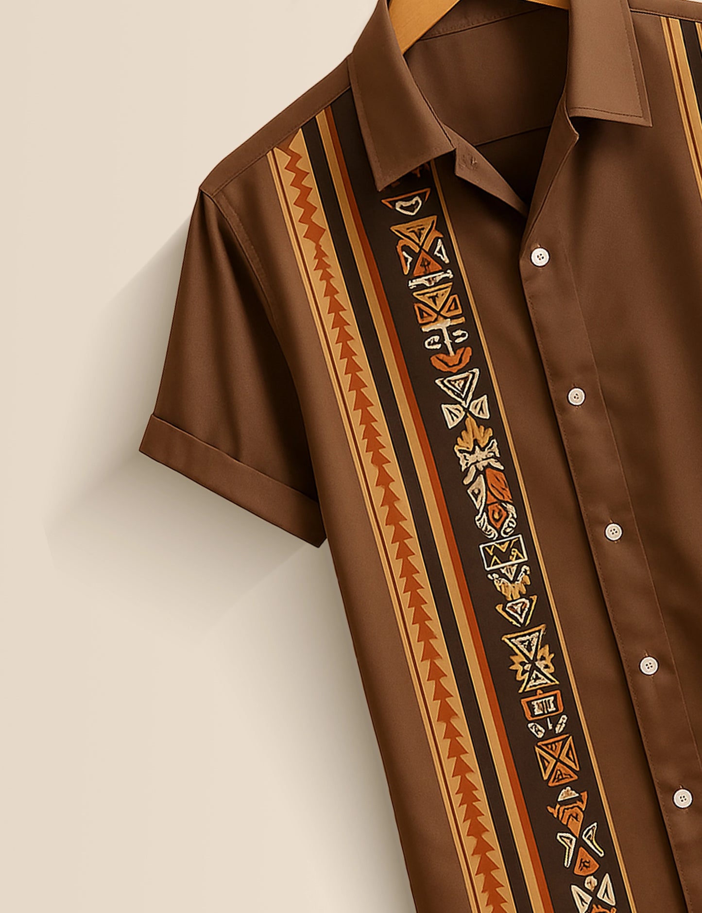 Brown Vertical Line Men's Half Sleeves Printed Shirt Exclusive
