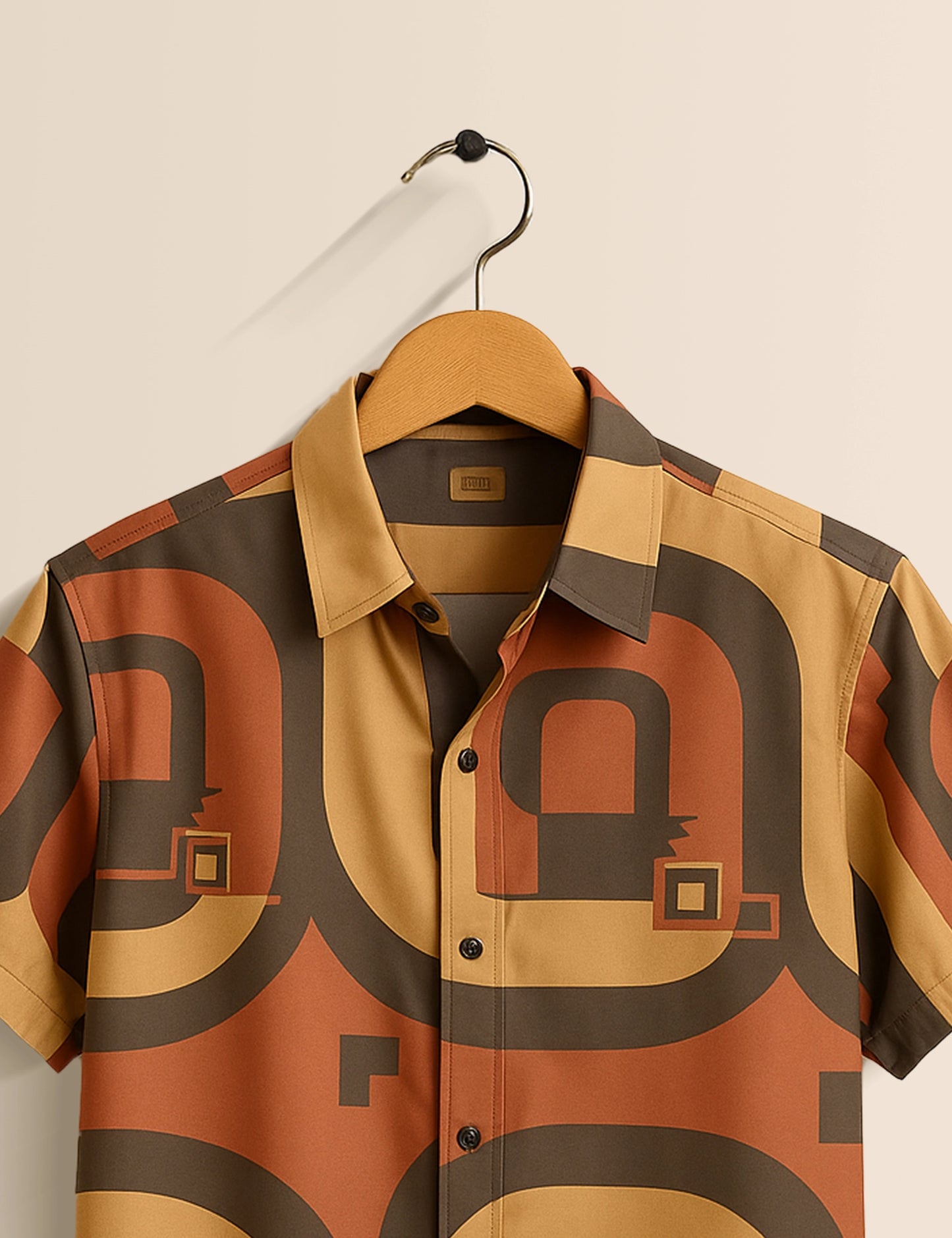 Brown Geometric Designer Men's Half Sleeves Printed Shirt Exclusive