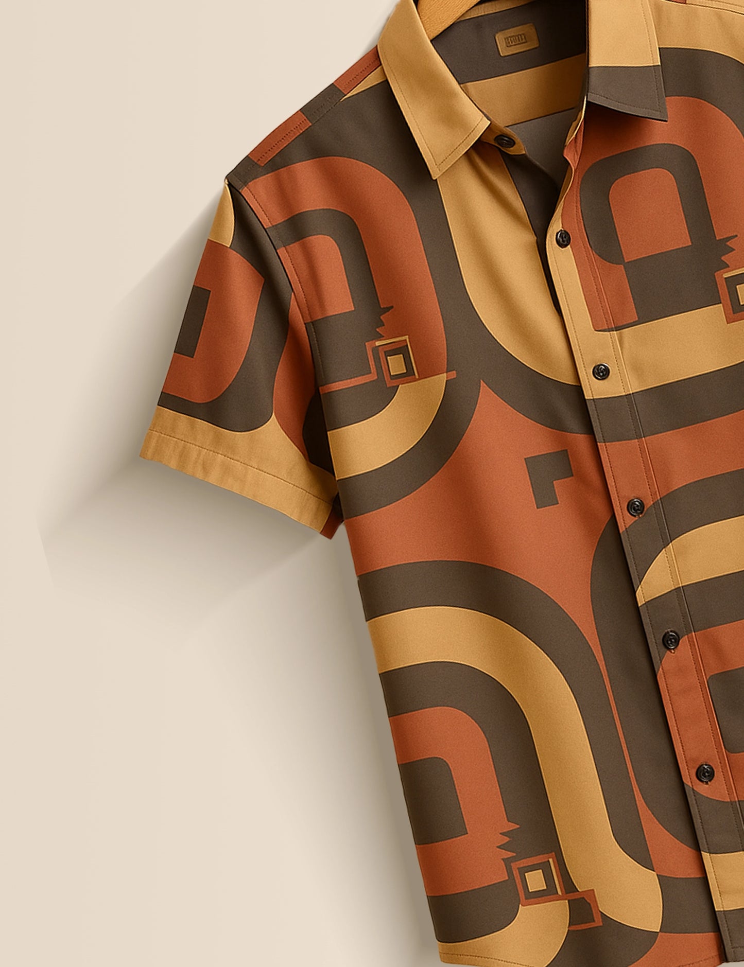 Brown Geometric Designer Men's Half Sleeves Printed Shirt Exclusive
