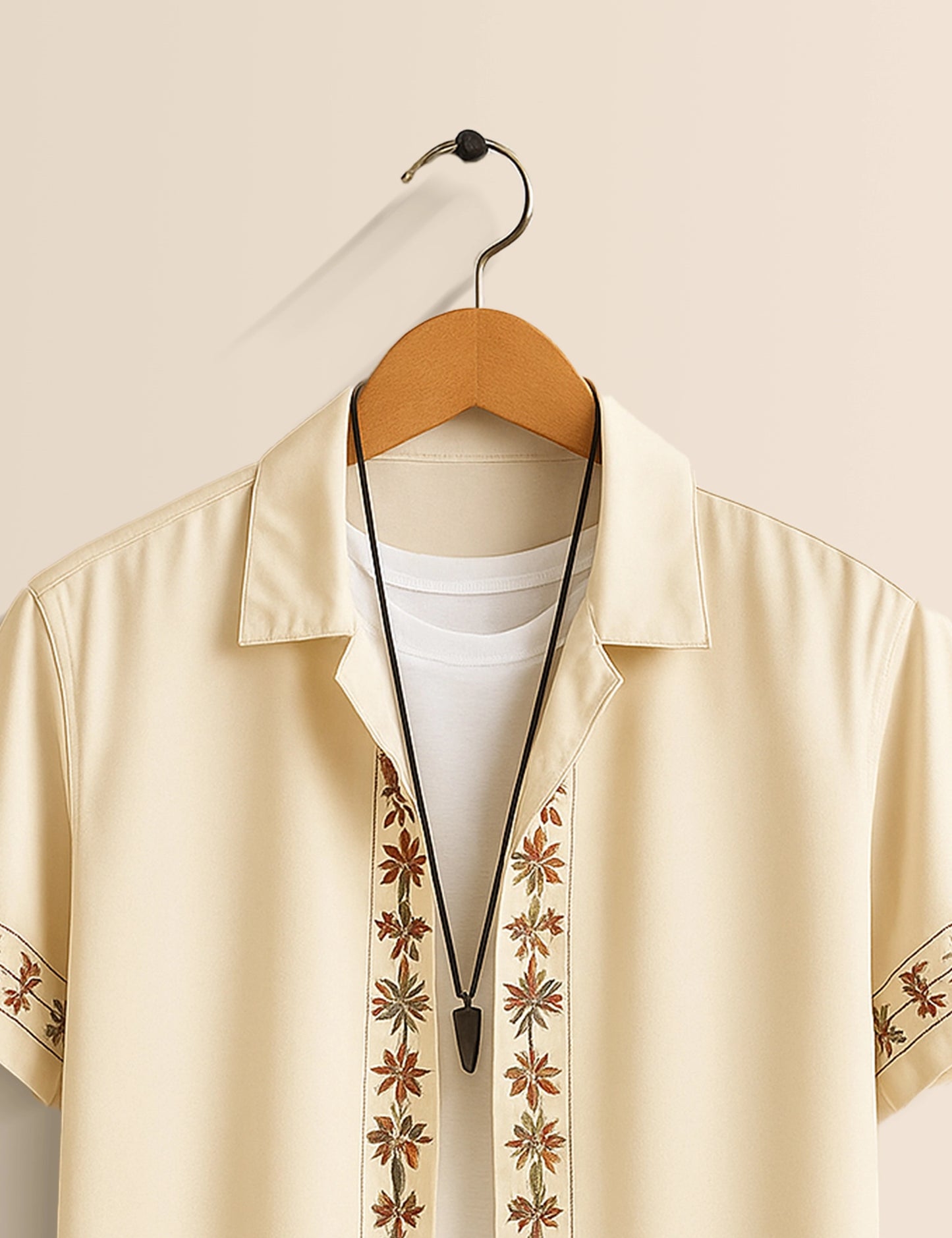 Cream Rose Border Men's Half Sleeves Printed Shirt Exclusive