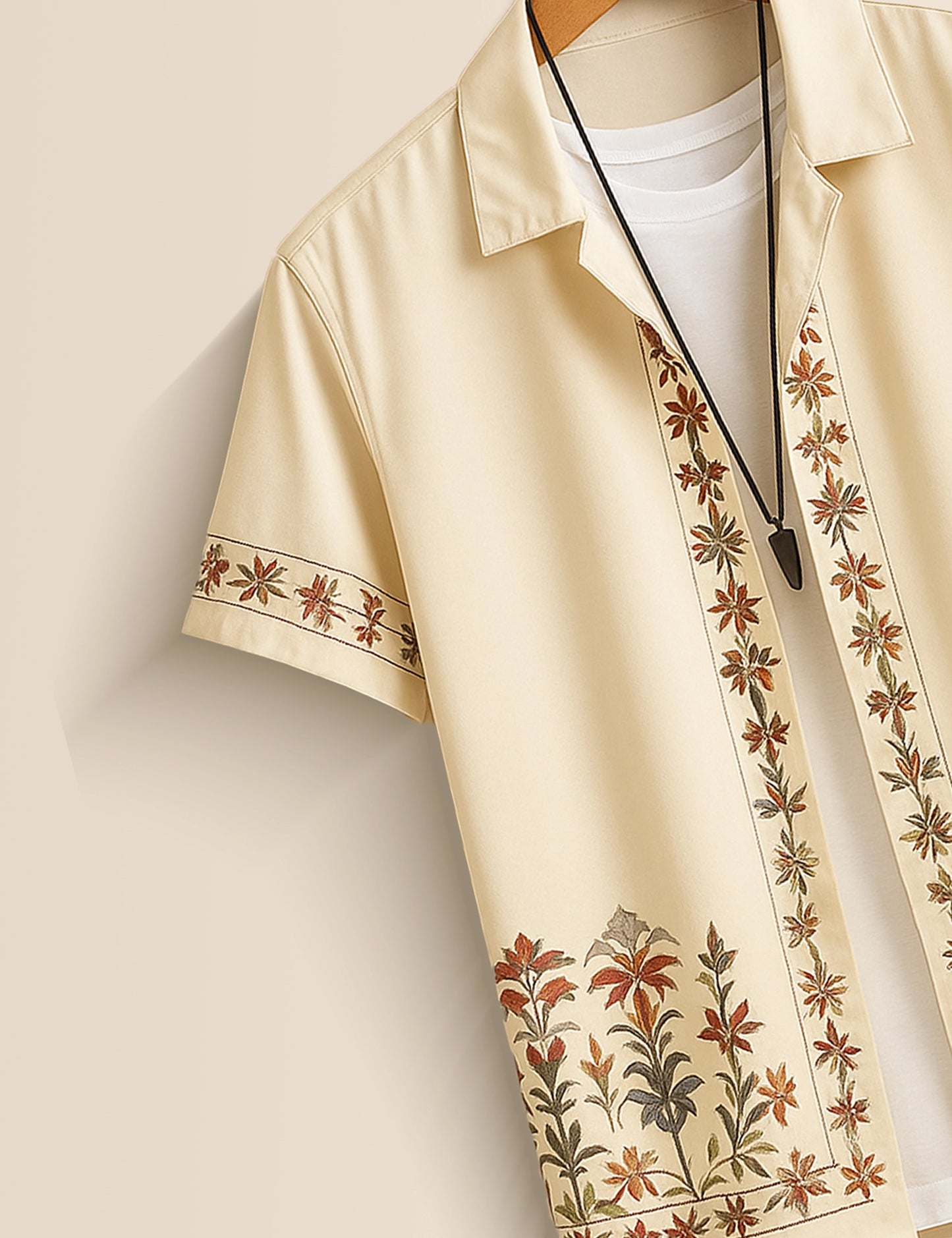 Cream Rose Border Men's Half Sleeves Printed Shirt Exclusive