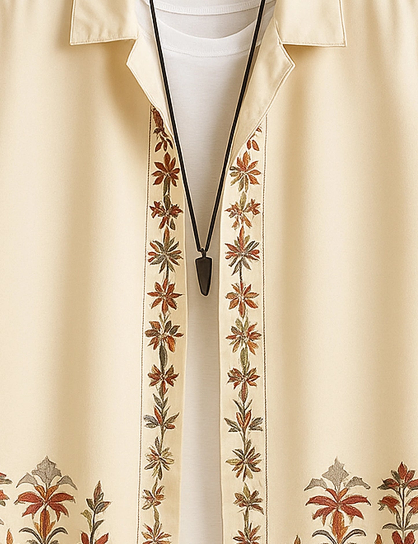Cream Rose Border Men's Half Sleeves Printed Shirt Exclusive
