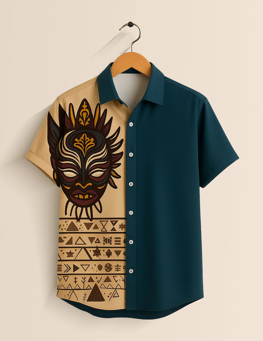 Cream Facemask Designer Men's Half Sleeves Printed Shirt Exclusive