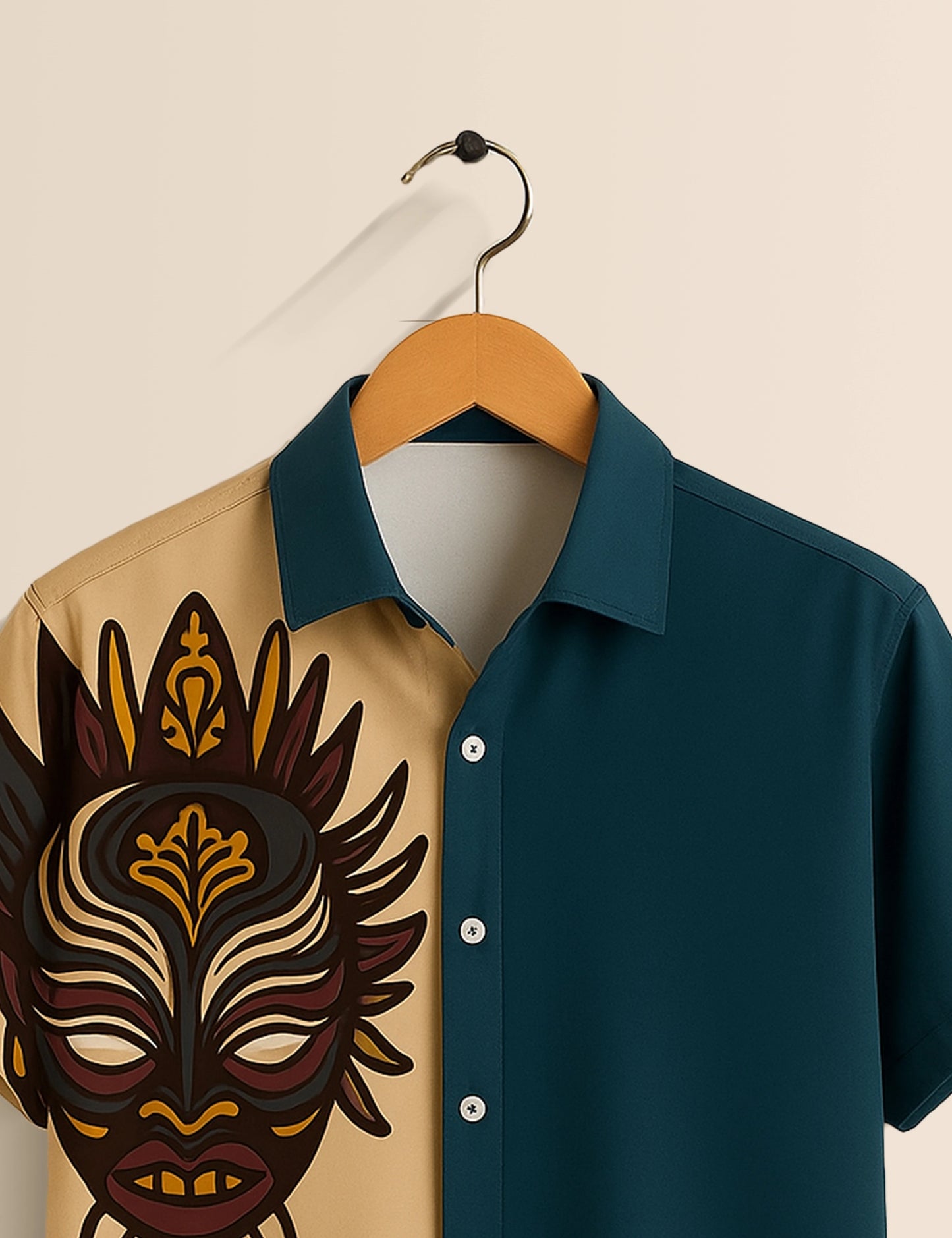 Cream Facemask Designer Men's Half Sleeves Printed Shirt Exclusive