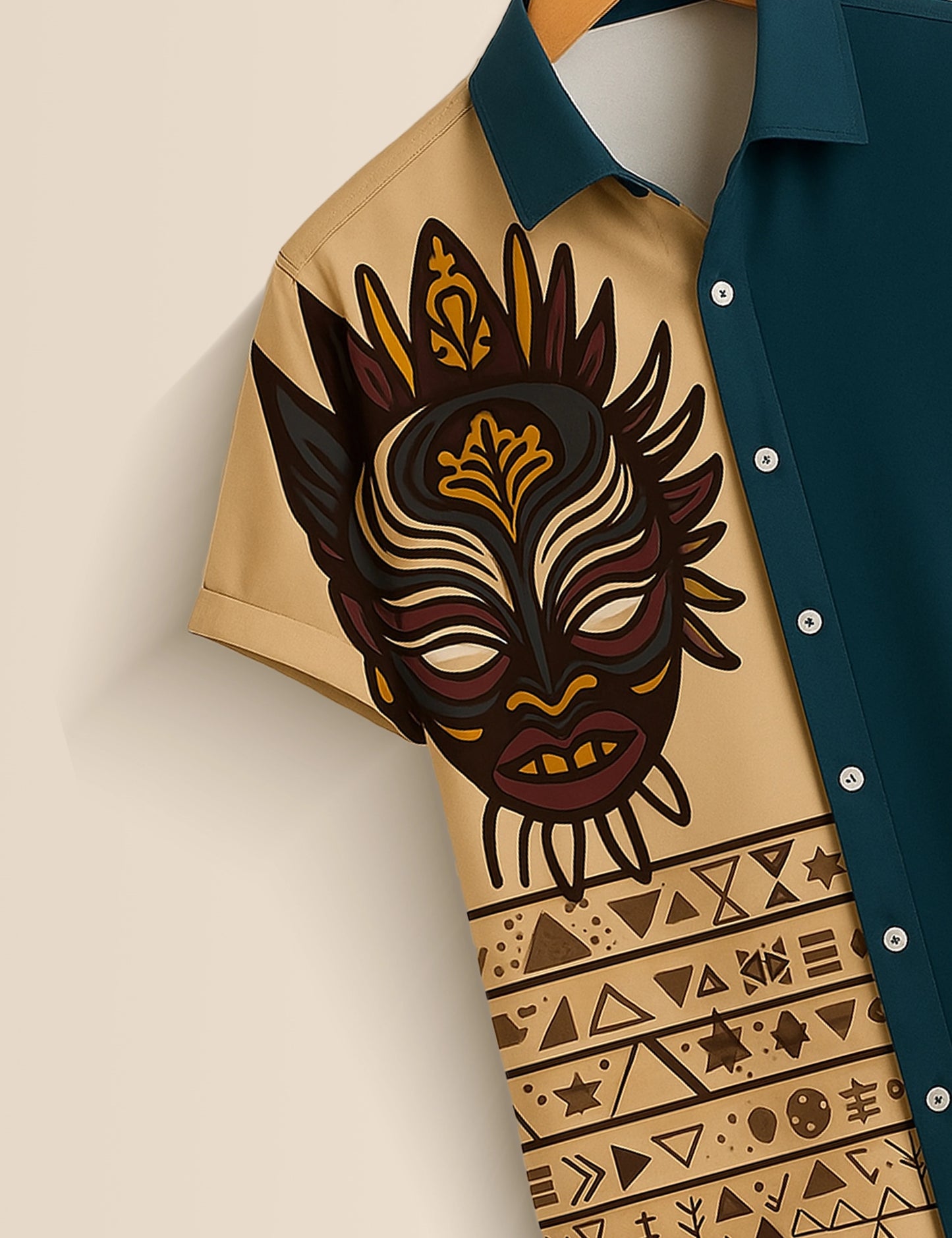 Cream Facemask Designer Men's Half Sleeves Printed Shirt Exclusive
