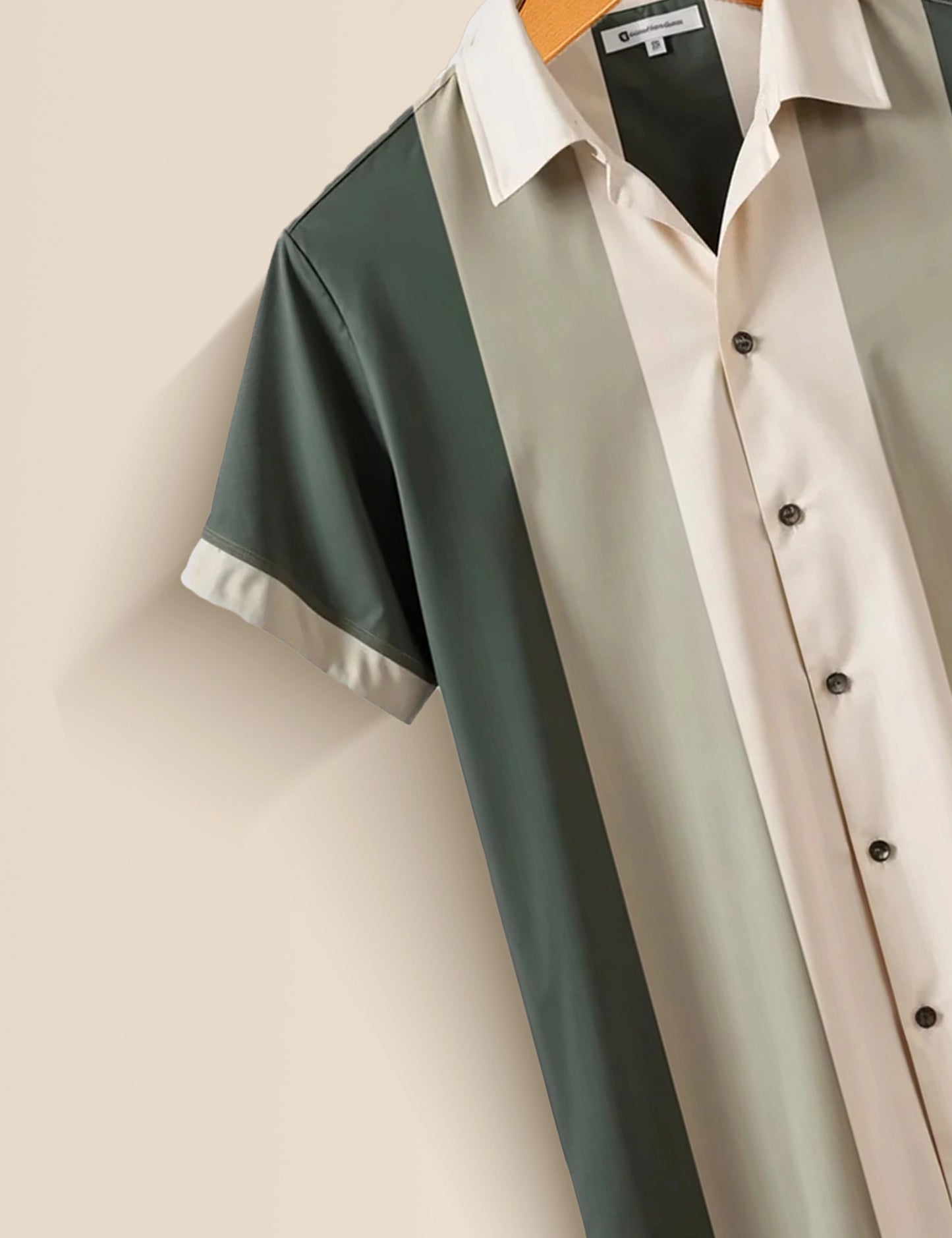 Cream and Green Stripped Designer Men's Half Sleeves Printed Shirt Exclusive
