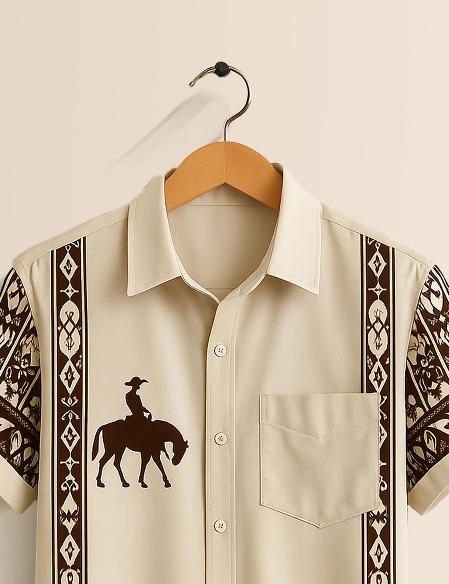 Cream Horse Designer Men's Half Sleeves Printed Shirt Exclusive