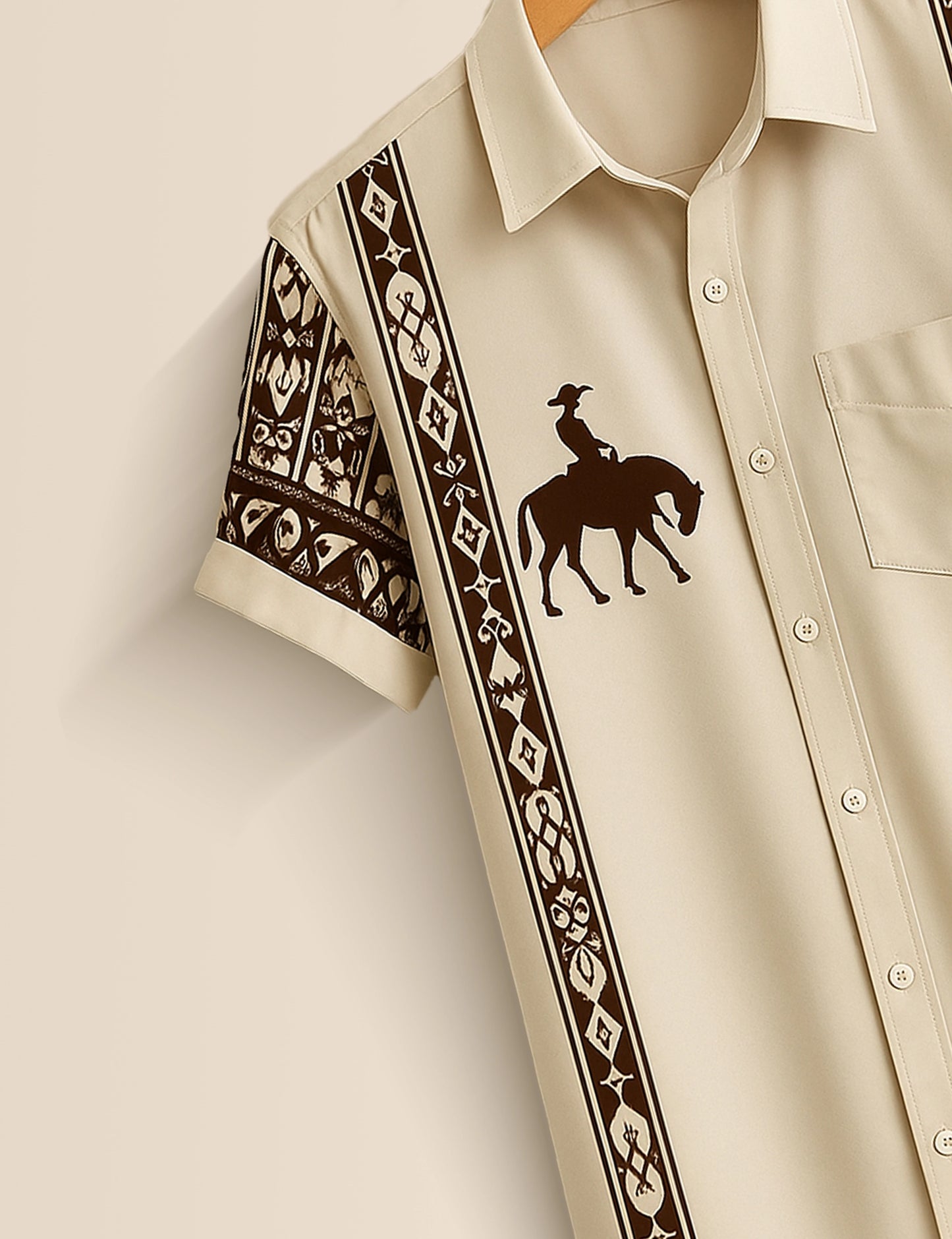 Cream Horse Designer Men's Half Sleeves Printed Shirt Exclusive