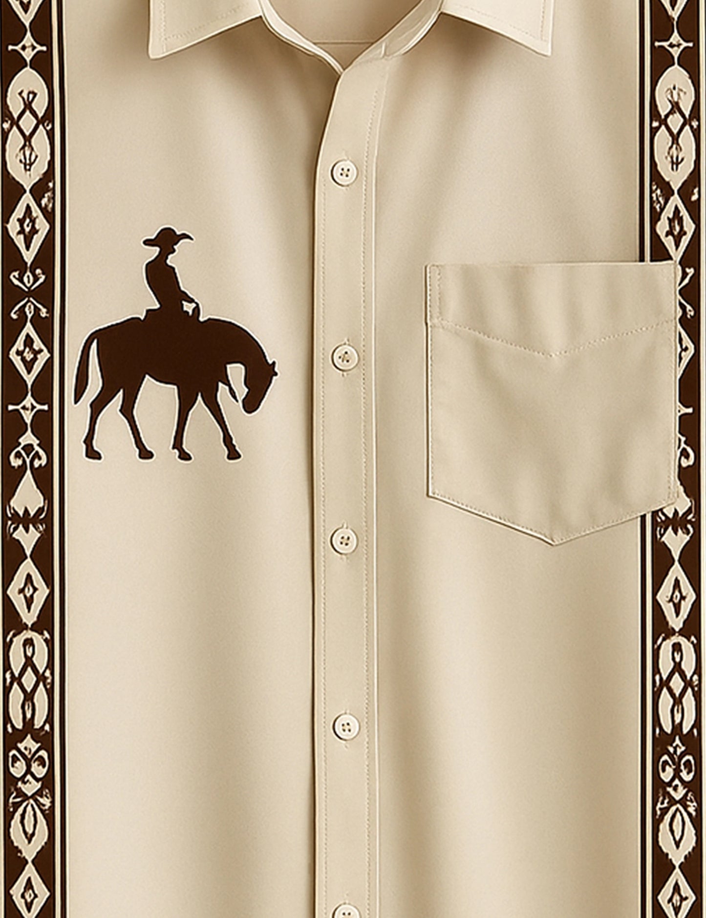 Cream Horse Designer Men's Half Sleeves Printed Shirt Exclusive