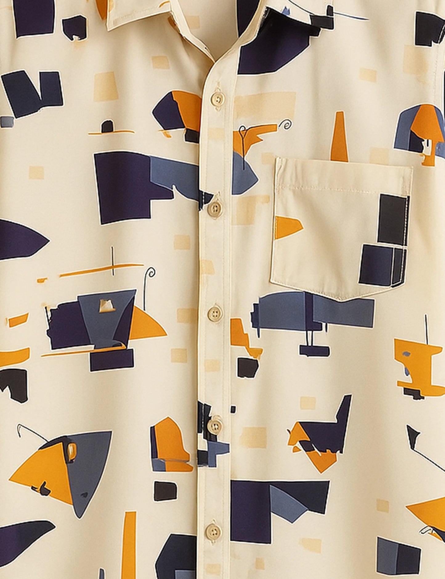 Cream Patch Work Designer Men's Half Sleeves Printed Shirt Exclusive