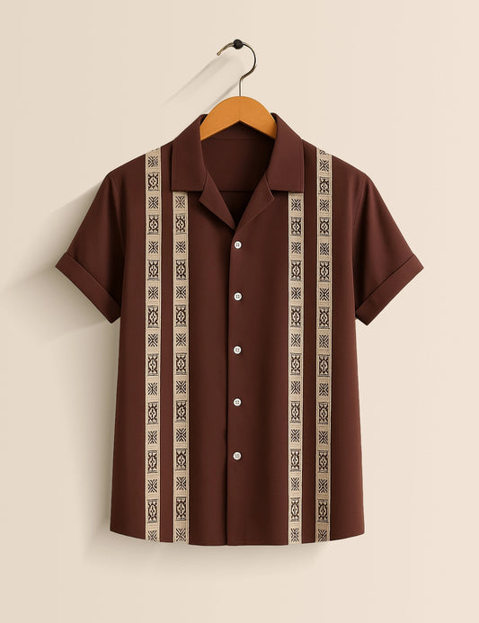 Marron Stripped Designer Men's Half Sleeves Printed Shirt Exclusive