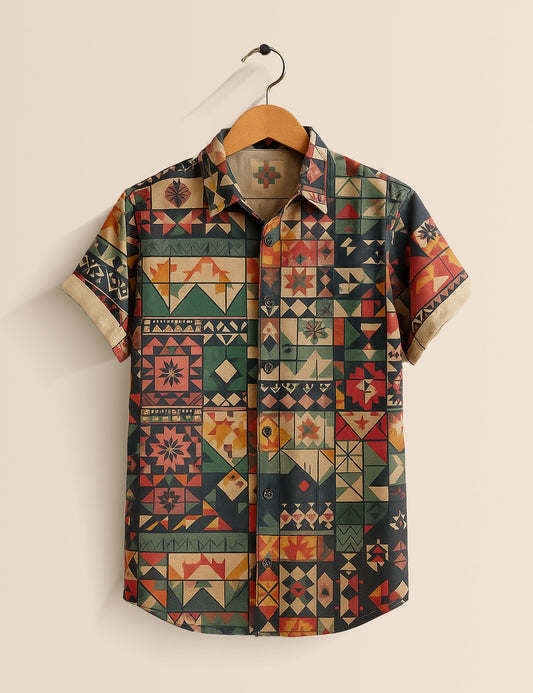Multicolor Geomatric Designer Men's Half Sleeves Printed Shirt Exclusive
