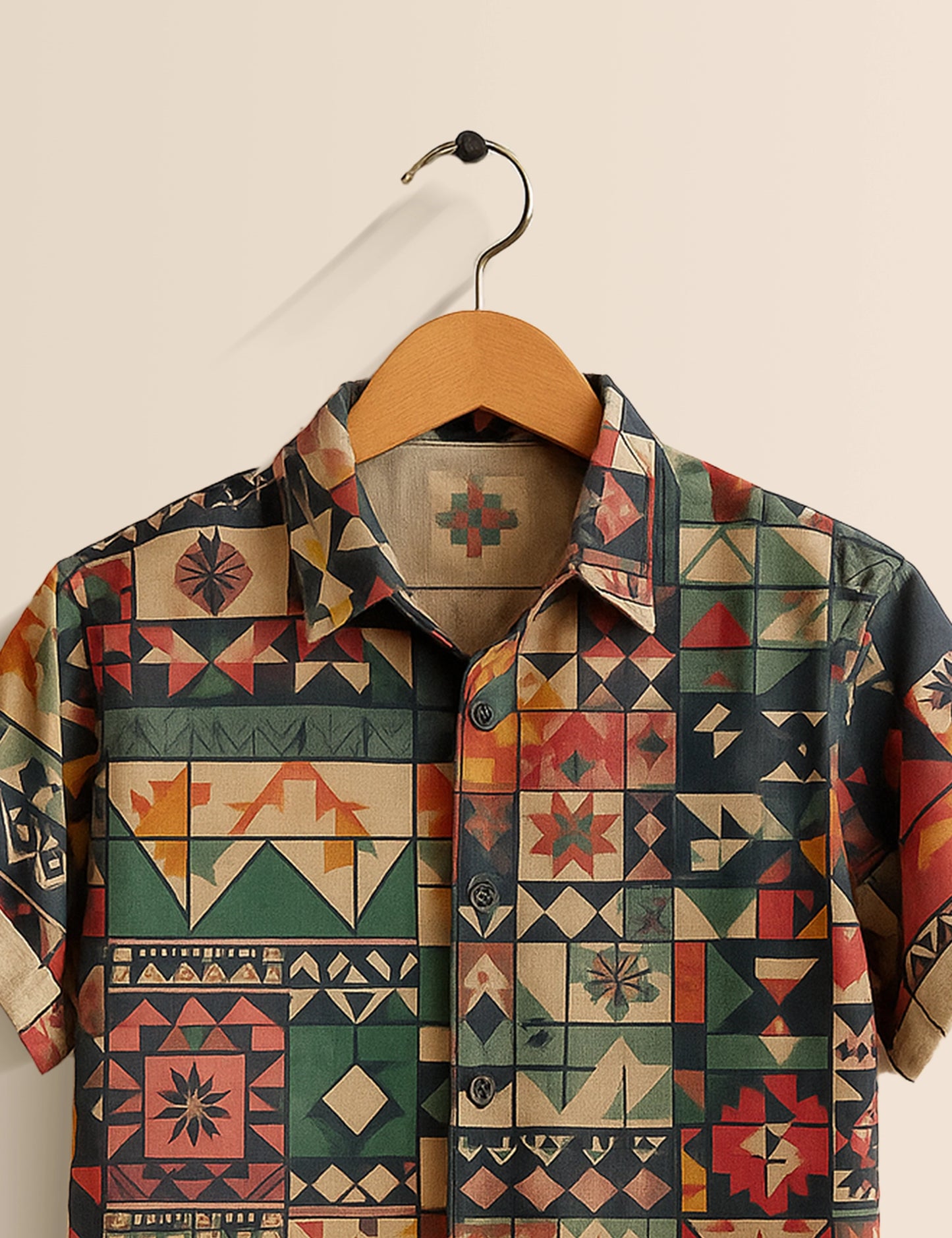 Multicolor Geomatric Designer Men's Half Sleeves Printed Shirt Exclusive