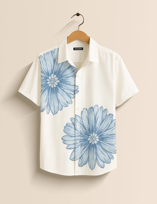 Two Blue Flower Men's Half Sleeves Printed Shirt Exclusive