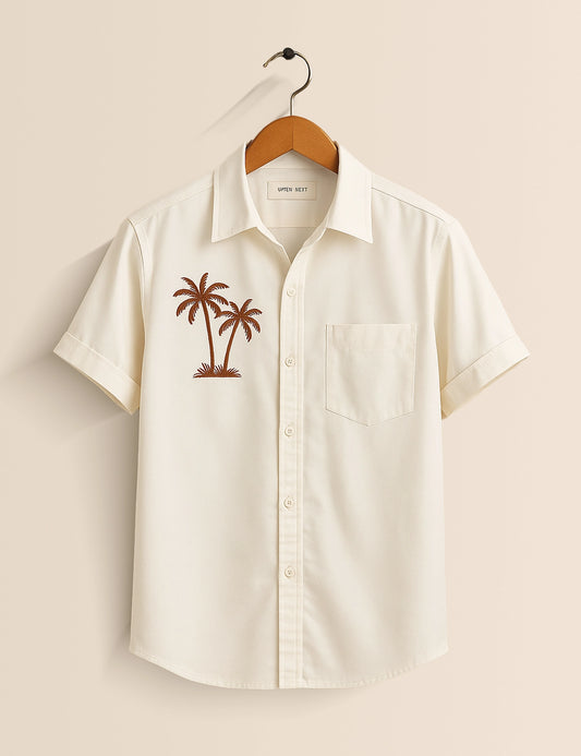 White Coconut Tree Flower Men's Half Sleeves Printed Shirt Exclusive
