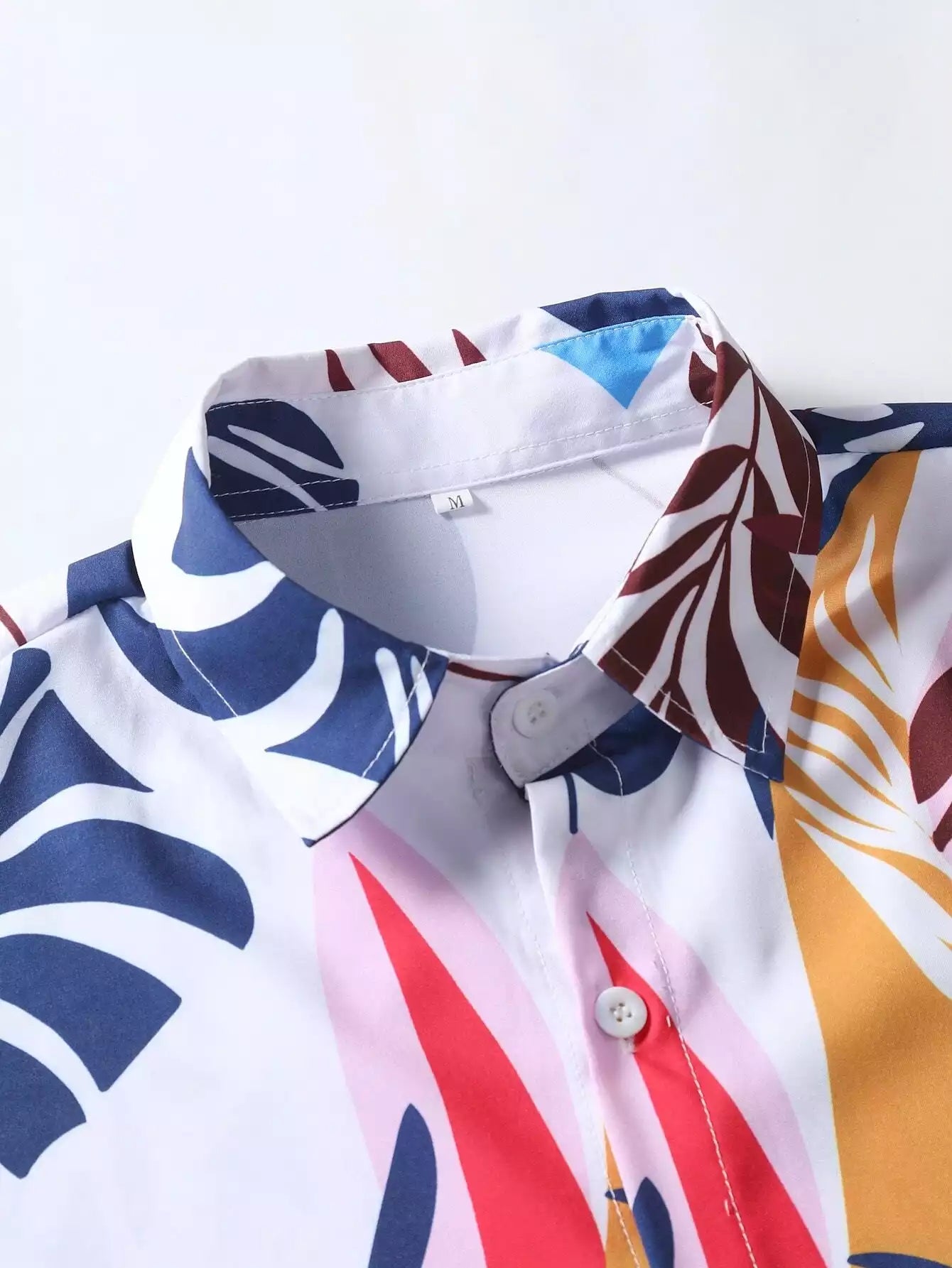 White Navy Blue Floral Design Mens Half Sleeves Cords Cotton Material