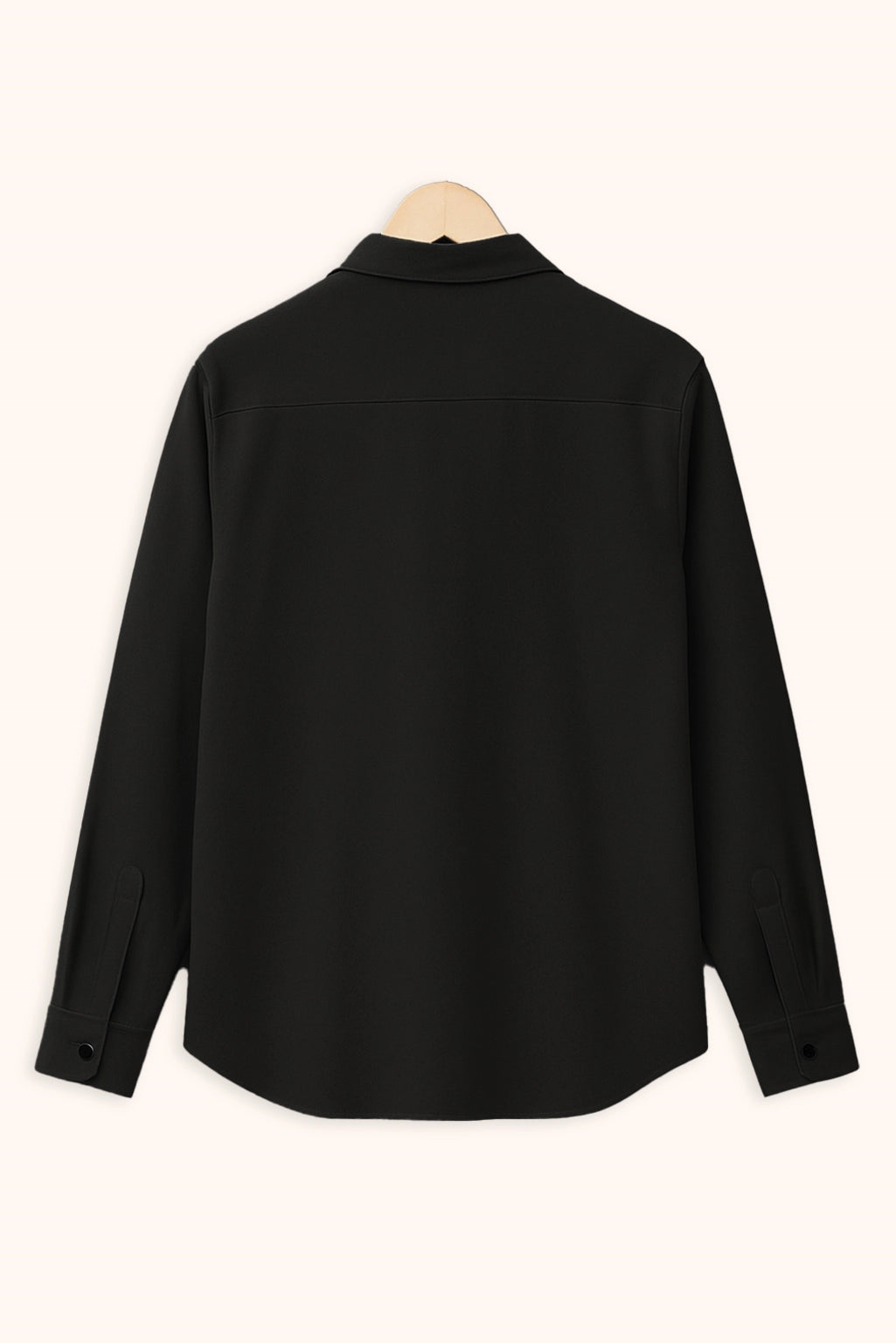 Men Spring And Summer Solid Color Loose Casual Long-Sleeved Shirt Black Color