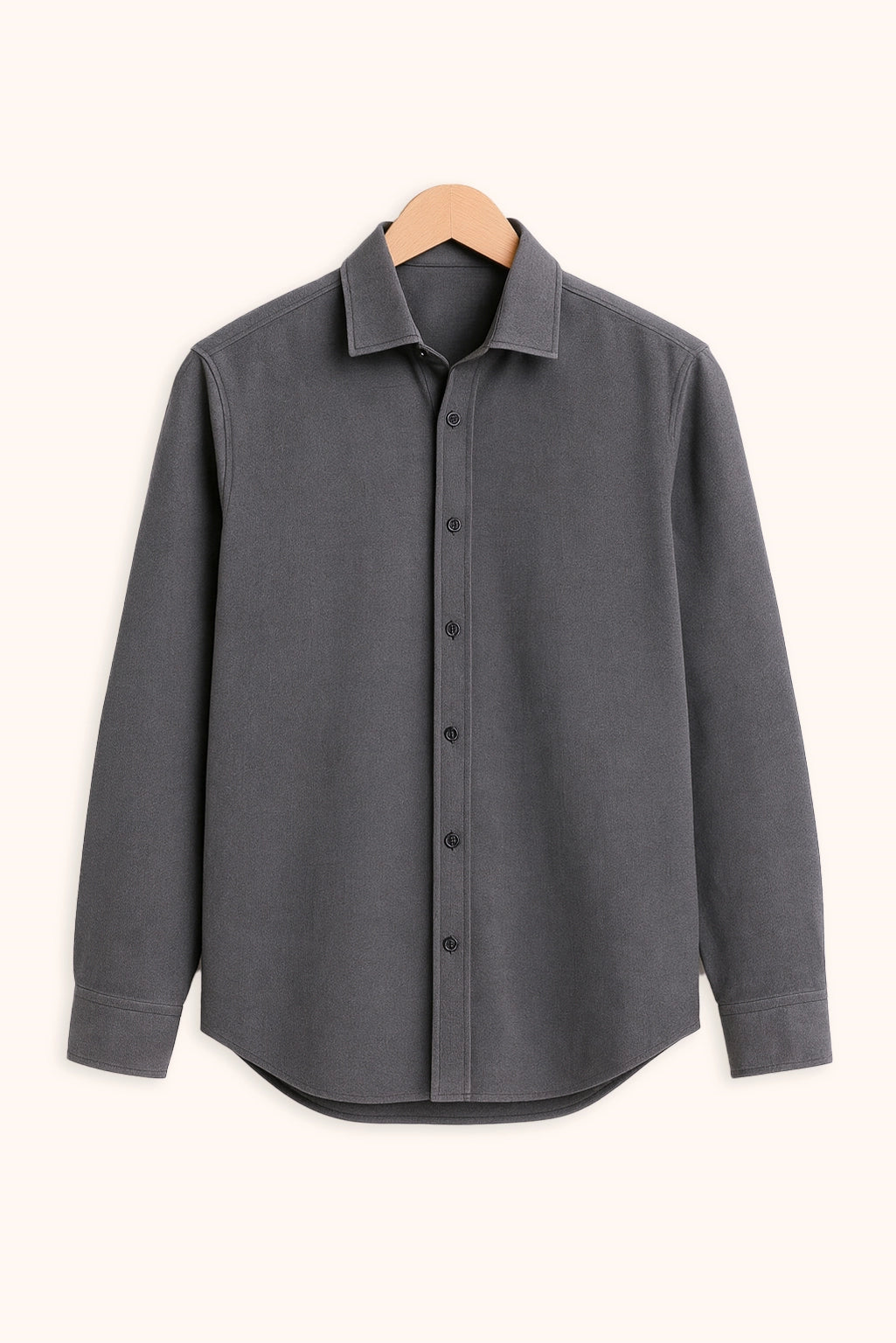 Men Spring And Summer Solid Color Loose Casual Long-Sleeved Shirt Dark Grey Color