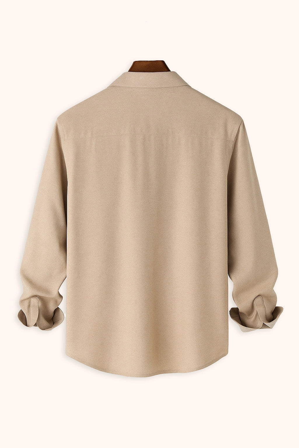 Men Spring And Summer Solid Color Loose Casual Long-Sleeved Shirt Khaki Color