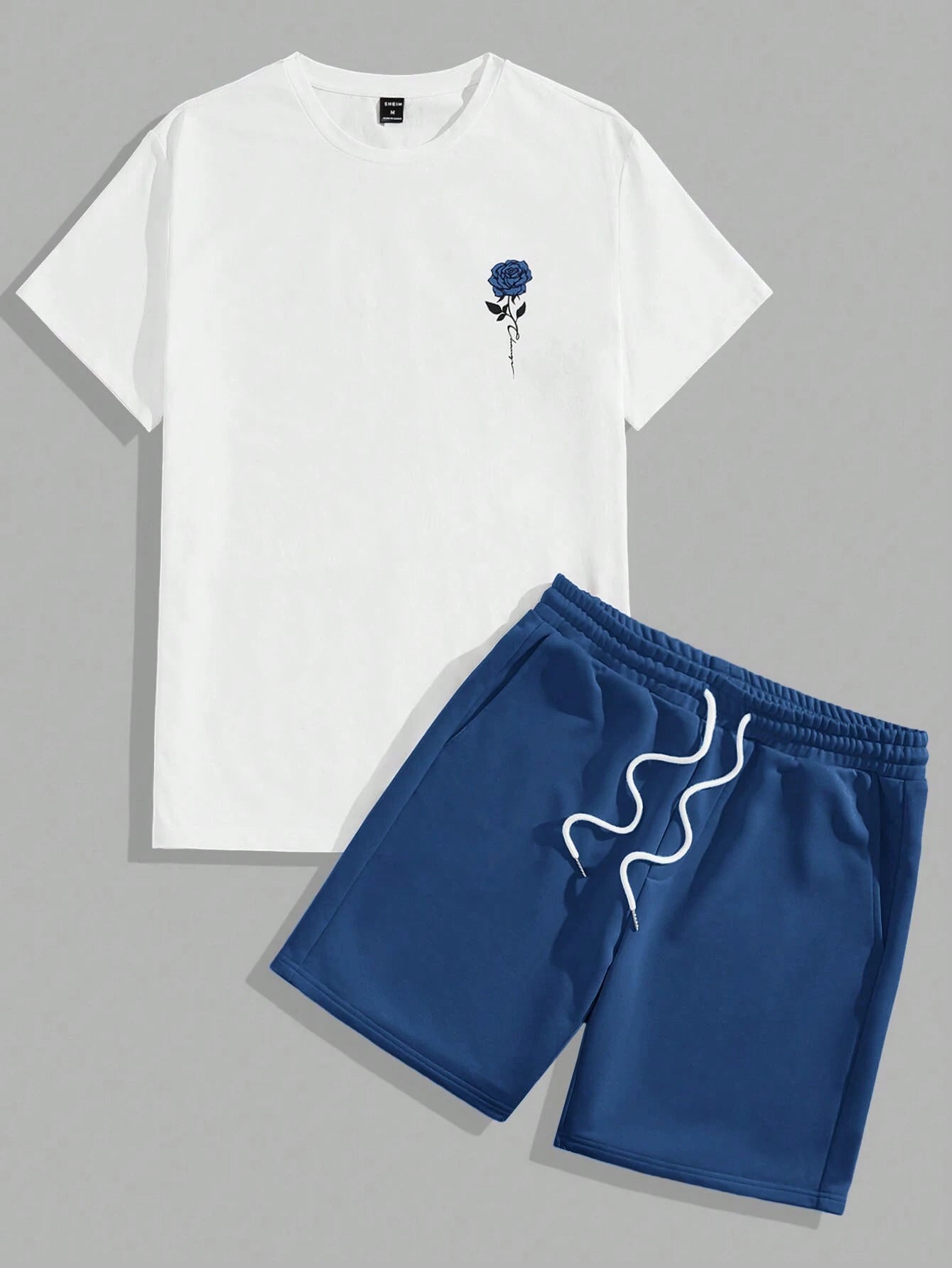 White and Blue Solid Design Mens Half Sleeves Cords Cotton Material