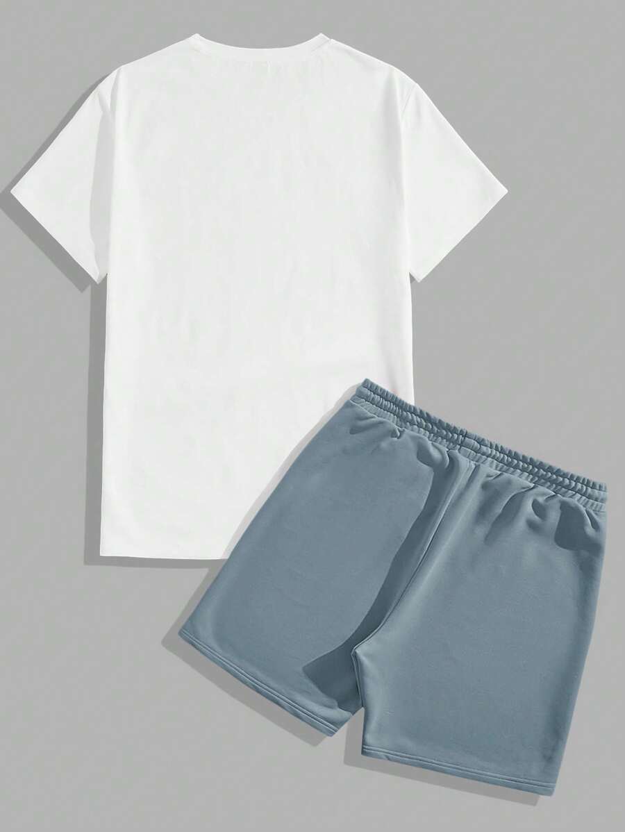 White and Mint Blue Solid Design Mens Half Sleeves Cords Cotton Material