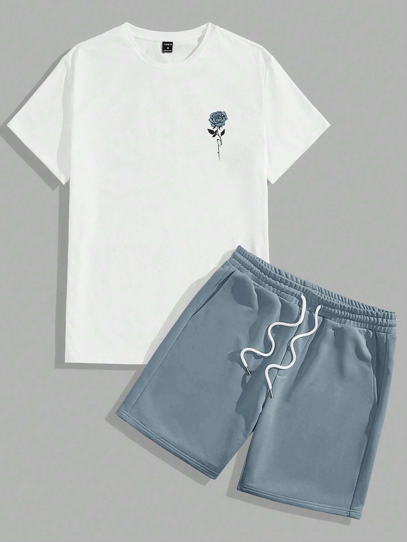White and Mint Blue Solid Design Mens Half Sleeves Cords Cotton Material