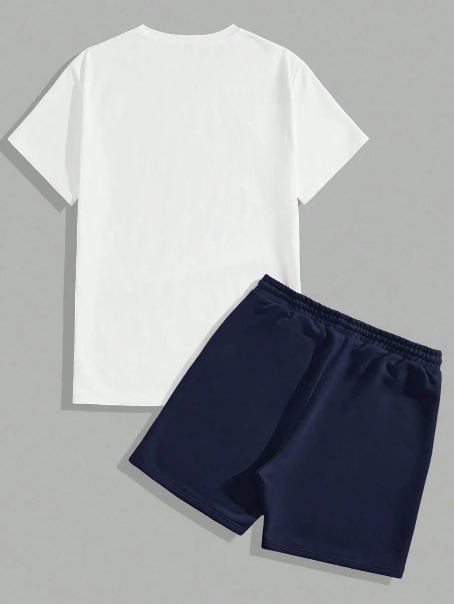 White and Navy Blue Solid Design Mens Half Sleeves Cords Cotton Material - XPCRDH