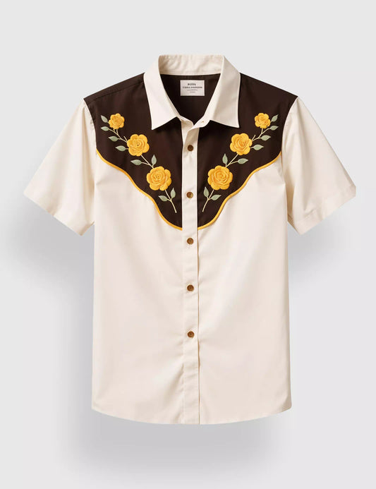 Brown Flowers Stripped Designer Men's Half Sleeves Printed Shirt Exclusive