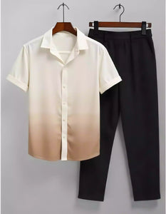 Brown Shade Printed Mens Full Set Trouser and Shirt Half Sleeves - XPCRDF