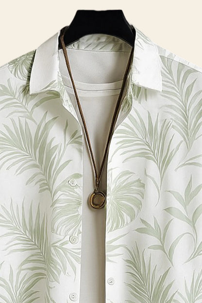 Leafy White Men's Casual Half Sleeve Shirt and Full Pant Set - XPCRDF