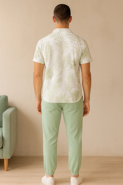 Leafy White Men's Casual Half Sleeve Shirt and Full Pant Set - XPCRDF