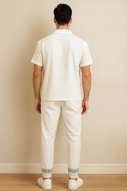 White Border Men's Casual Half Sleeve Shirt and Full Pant Set - XPCRDF