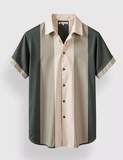 Cream and Green Stripped Designer Men's Half Sleeves Printed Shirt Exclusive