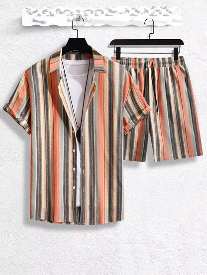 Mandala Stripes  Design Mens Half Sleeves Cords Cotton Material