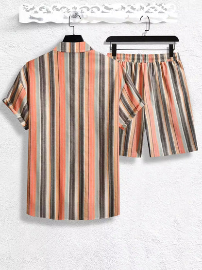 Mandala Stripes  Design Mens Half Sleeves Cords Cotton Material