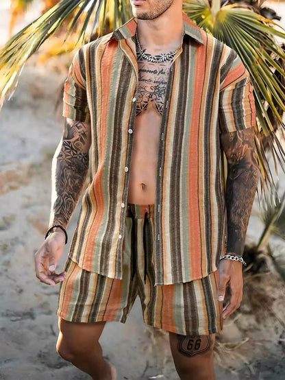 Mandala Stripes  Design Mens Half Sleeves Cords Cotton Material