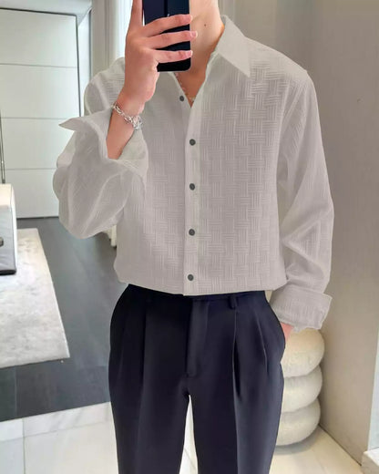 Gray Color Full Sleeves Mens Popcorn Material Shirt