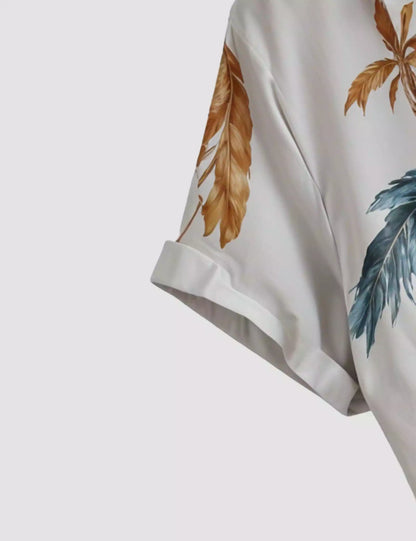 White Coconut Leaves Printed Designer Men's Half Sleeves Printed Shirt Exclusive Super Sale
