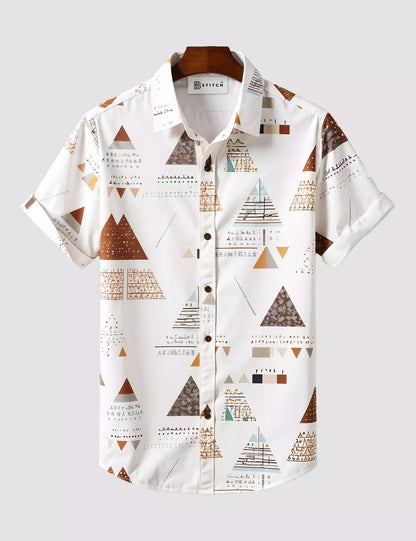 White Pyramid Printed Designer Men's Half Sleeves Printed Shirt